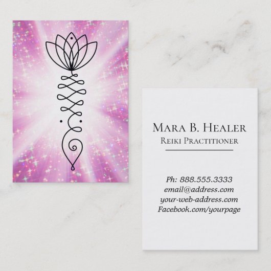 *~* Nirvana Lotus Heart Glitter Rays Reiki Yoga Visitekaartje (Voorkant / Achterkant)