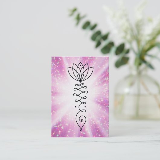 *~* Nirvana Lotus Heart Glitter Rays Reiki Yoga Visitekaartje (Staand voorkant)
