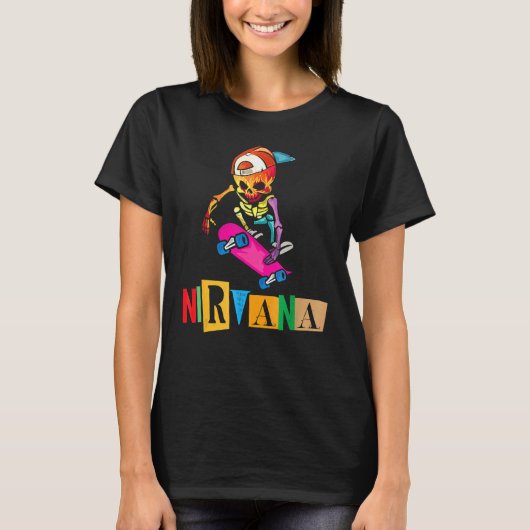 Nirvana Skateboard Skelton T-shirt (Voorkant)