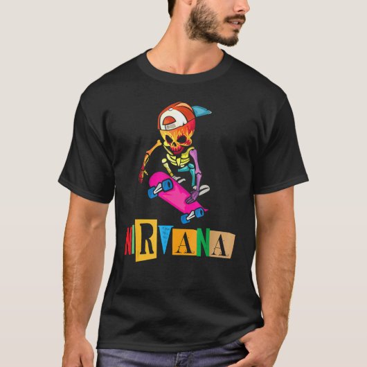Nirvana Skateboard Skelton T-shirt (Voorkant)