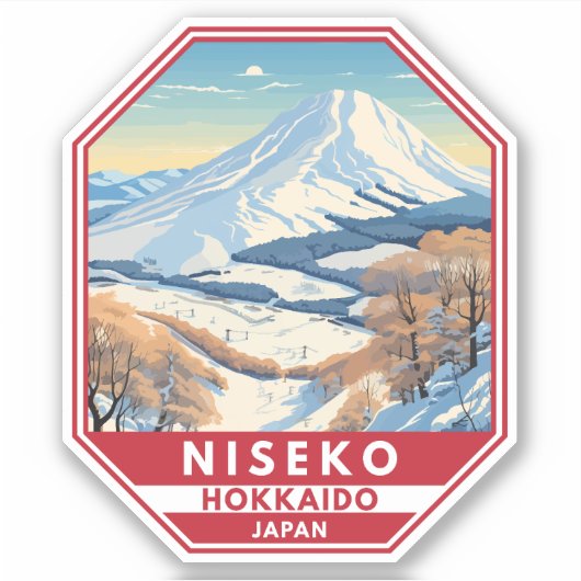 Niseko Hokkaido Japan Winter Reizen Kunst Vintage Sticker (Voorkant)