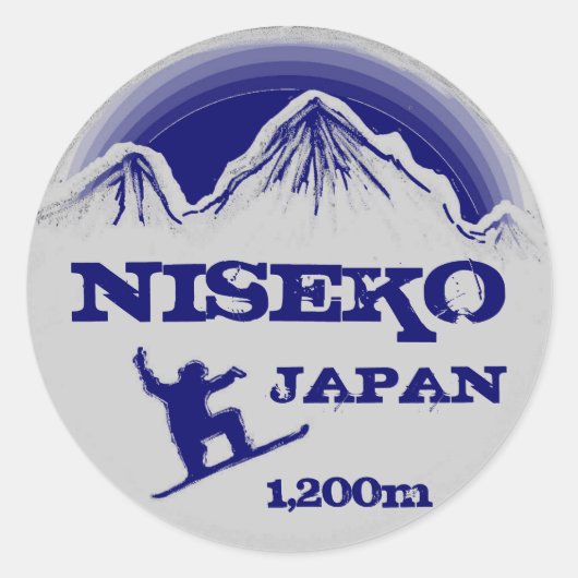 Niseko Japan blauw snowboard kunst souvenir sticke Ronde Sticker (Voorkant)