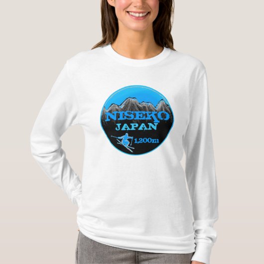 Niseko Japan blue ski art elevatie hoodie T-shirt (Voorkant)