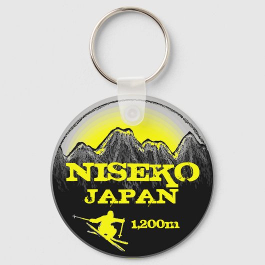 Niseko Japan gele ski kunst sleutelhanger (Voorkant)
