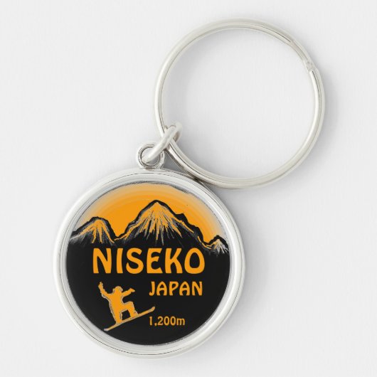 Niseko Japan oranje snowboard kunst sleutelhanger (Voorkant)