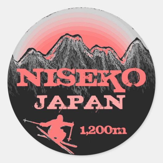 Niseko Japan roze ski art stickers (Voorkant)