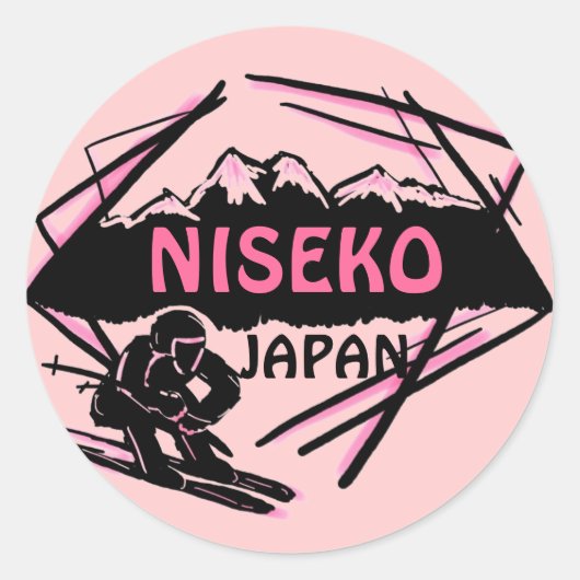 Niseko Japan roze ski logo art stickers (Voorkant)