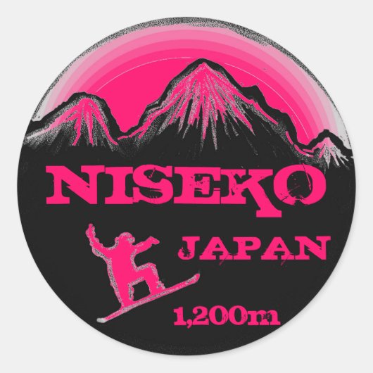 Niseko Japan roze snowboard kunst souvenir sticker (Voorkant)