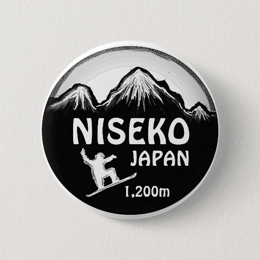 Niseko Japan zwarte witte sneeuwboardknop Ronde Button 5,7 Cm (Voorkant)