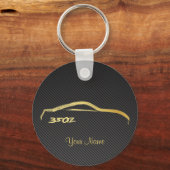 Nissan 350Z Gold Brush-Logo met faux-koolstof Sleutelhanger (Voorkant)
