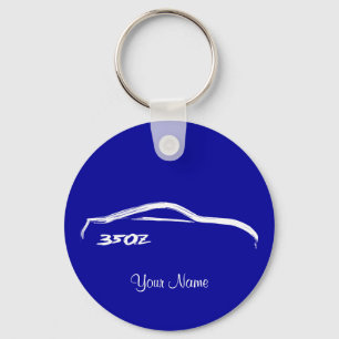 Nissan 350Z White Brush streek Logo op blauw Sleutelhanger
