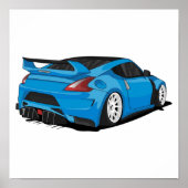 Nissan 370z blauw met witte velgen poster (Voorkant)
