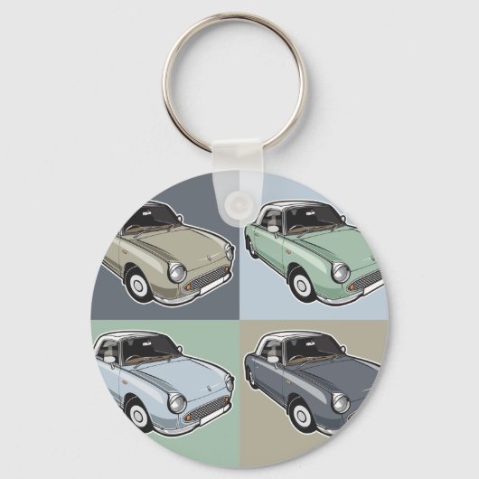 Nissan Figaro in vier kleuren Sleutelhanger (Voorkant)