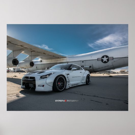 Nissan GT-R35 LibertyWalk Widebody with Plane Poster (Voorkant)
