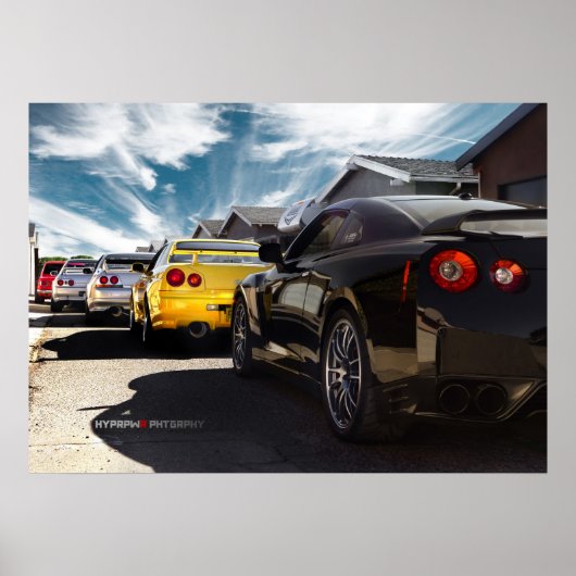 Nissan GT-R35, R34, R33, R32, Hakosuka Skyline Poster (Voorkant)