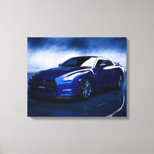 Nissan GT-R Blauwe Kwaliteit Canvas Afdruk (Voorkant)