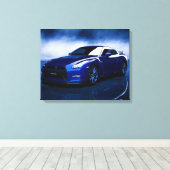 Nissan GT-R Blauwe Kwaliteit Canvas Afdruk (Insitu (Houten vloer))