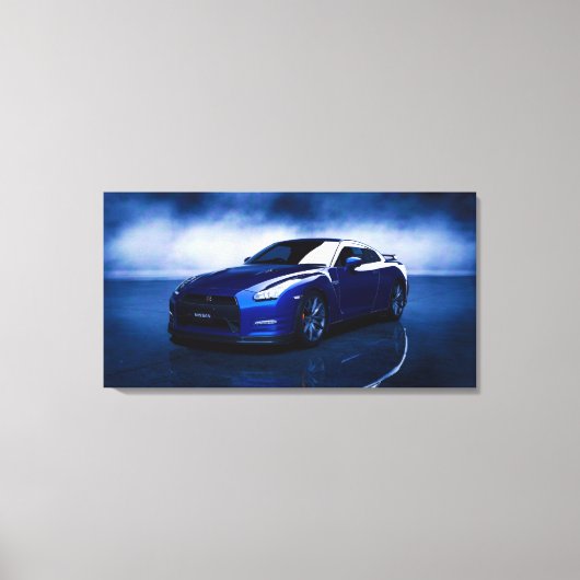 Nissan GT-R Blauwe Kwaliteit Canvas Afdruk (Voorkant)