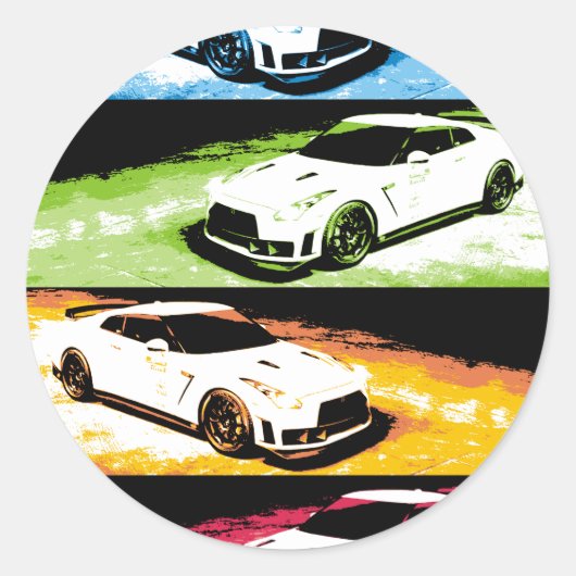 Nissan GTR pop-art Ronde Sticker (Voorkant)