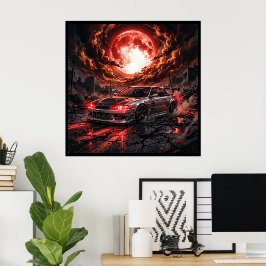 Nissan Silvia S14 Onder een Robijnrode Maan Poster