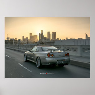 Nissan Skyline GT-R34 in het centrum van Los Angel Poster