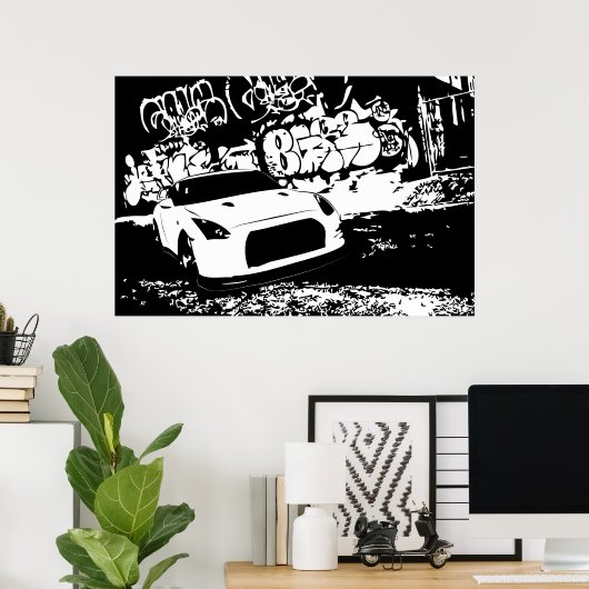 Nissan Skyline GTR met Graffiti Backdrop Poster (Thuiskantoor)