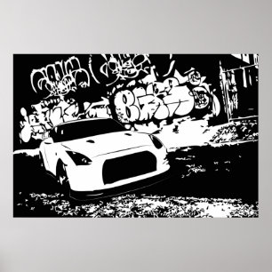 Nissan Skyline GTR met Graffiti Backdrop Poster