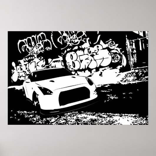 Nissan Skyline GTR met Graffiti Backdrop Poster (Voorkant)