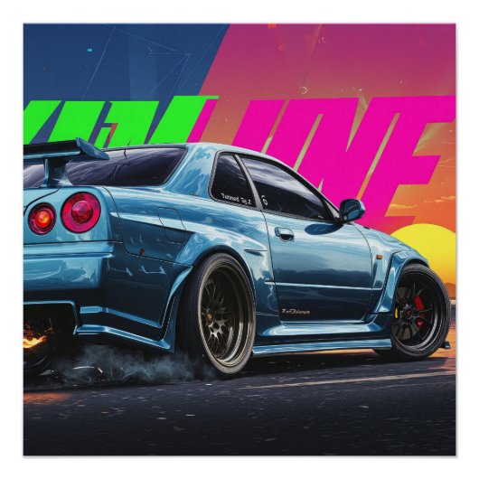 Nissan Skyline GTR R34 Poster – Bayside Blue (Voorkant)