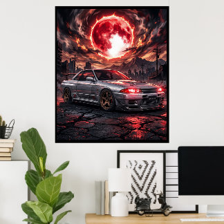 Nissan Skyline R32 Onder de Robijnrode Maan Poster