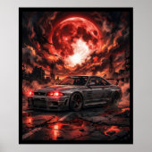 Nissan Skyline R33 Onder De Rode Maan Poster (Voorkant)