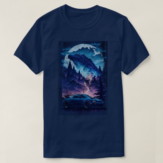 Nissan Skyline R34 Blue Godzilla sportwagen T-shirt (Design voorkant)