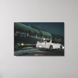 Nissan Skyline R34 met Train in Los Angeles Canvas Afdruk