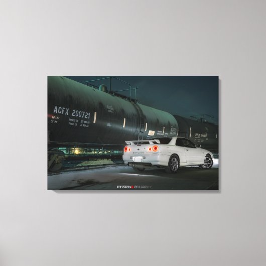 Nissan Skyline R34 met trein in Los Angeles Canvas Afdruk (Voorkant)