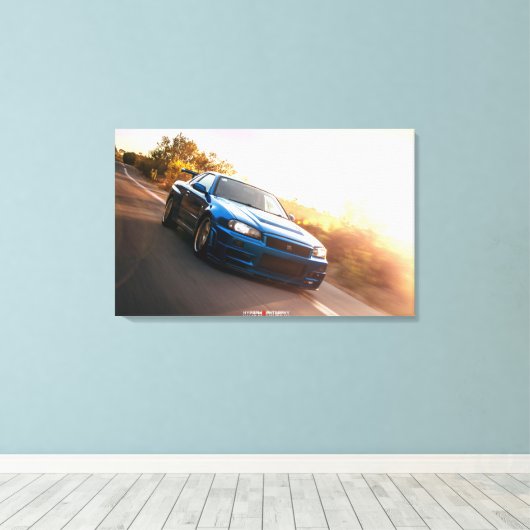Nissan Skyline R34 VSpec II Nur in Californië Canvas Afdruk (Insitu (Houten vloer))