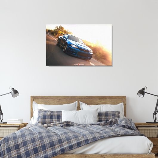 Nissan Skyline R34 VSpec II Nur in Californië Canvas Afdruk (Insitu (Slaapkamer))