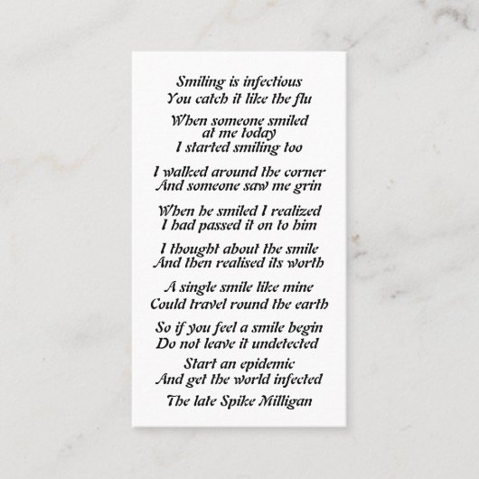 Nitiggedicht Contactkaartje (Voorkant)