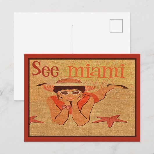 Nitigs 50s Zie Miami  Sunbathing Lady Travel Briefkaart (Voorkant / Achterkant)