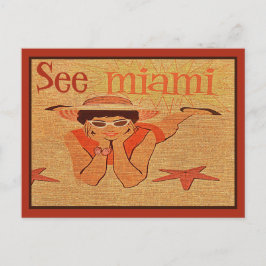 Nitigs 50s Zie Miami Sunbathing Lady Travel Briefkaart