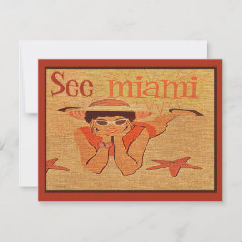 Nitigs 50s Zie Miami  Sunbathing Lady Travel Kaart