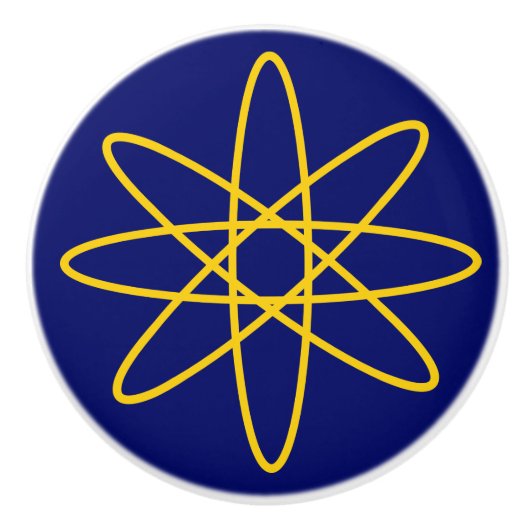 Nitigvijftig - gele atoomknop keramische knop (Voorkant)