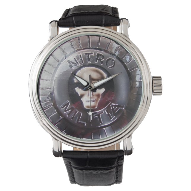 NITRO MILITIA zwart leren horloge (Voorkant)