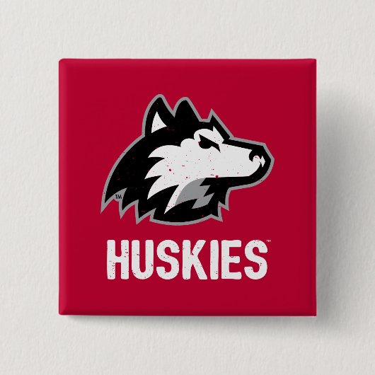 NIU Huskies Distress Vierkante Button 5,1 Cm (Voorkant)