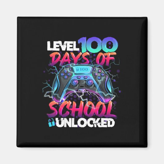 Niveau 100 dagen school ontgrendelde gamer Kinder  Magneet (Voorkant)