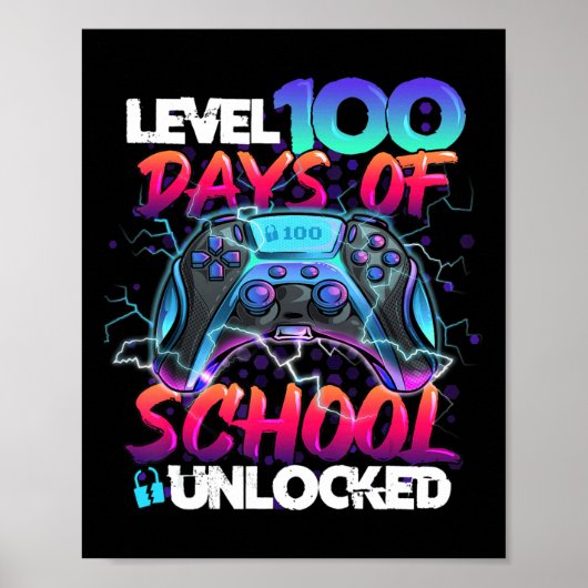 Niveau 100 dagen school ontgrendelde gamer Kinder  Poster (Voorkant)