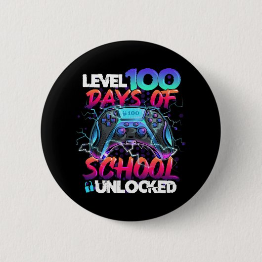 Niveau 100 dagen school ontgrendelde gamer Kinder  Ronde Button 5,7 Cm (Voorkant)