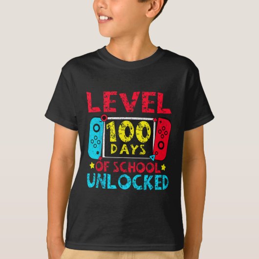 Niveau 100 dagen school ontgrendelde jongens 100e t-shirt (Voorkant)