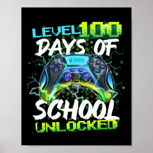Niveau 100 dagen school ontsloten Gamer Boy Girl V Poster