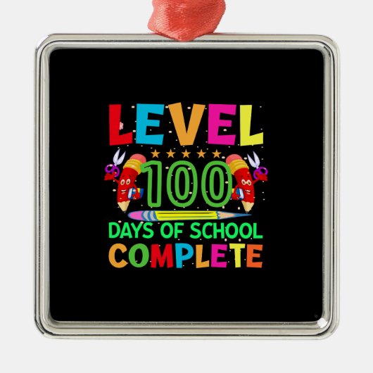 Niveau 100 dagen school voltooid metalen ornament (Voorkant)