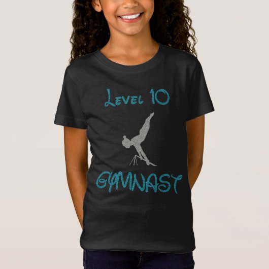 Niveau 10 Gymnast Fancy Font Glitter T-shirt (Voorkant)